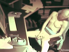 KiloTop presents: Skinny blonde masturbates and moans at computer