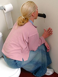 KiloTop presents: Blonde girl Jamie sits on the toilet and blows a black gloryhole dong