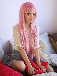 KiloTop presents: Teen sweetheart with a long pink hair gets nude and flashes her gorgeous breasts and pussy