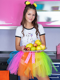 KiloTop presents: Mind blowing and breathtaking brunette beauty playing with fruits after she gets fully naked for the camera.