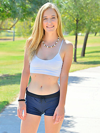 KiloTop presents: Sporty blonde babe Dakota strips her clothes and flaunts her hot body outdoors