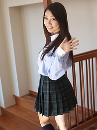 KiloTop presents: Asian schoolgirl Tomoyo Hoshino strips to stockings and poses outdoors